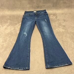 Blue savvy blue wash Women’s Flared Distressed Jeans bell bottom stretchy 13/31